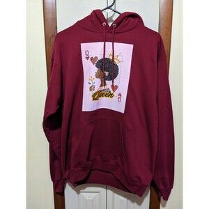 Hanes Ecosmart Woman Red Black Queen Playing Card Hoodie Sweatshirt Size Medium